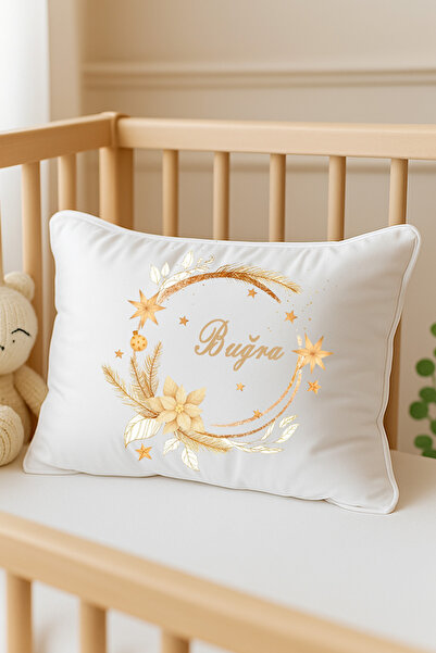 Moda Lime Altın Çelenk Tasarımlı Bebek Yastığı – Akfil Kumaş, Pamuk Elyaf Dol...