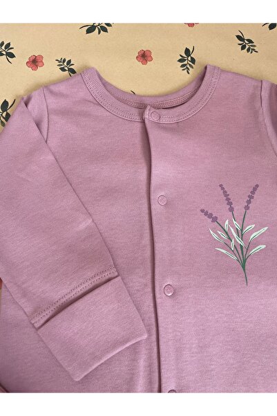 HENGAME Moi Noi Baby Girl Floral Printed Booties Jumpsuit & Knotted Hat Set – Plum