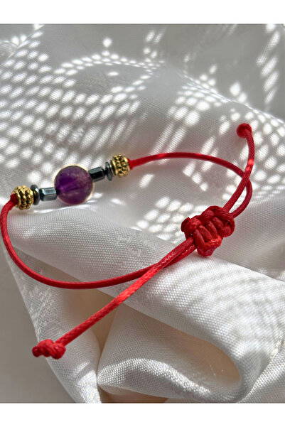 ayrestyle Sphere Cut Amethyst Natural Stone Drawstring Women's Bracelet - Adjustable Macrame Bohemian Design