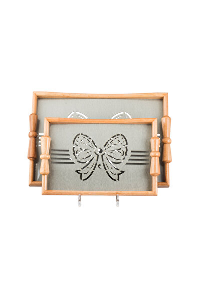 Dania Set of 2 wooden trays with a decorative base and a transparent acrylic layer, size (33*23)(41*29) cm