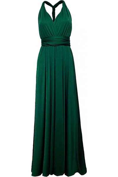 OEM Elegant long dress, sleeveless, open back, high waist, Green S