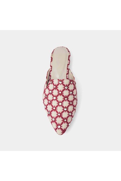Delilah Jasmine Embellished Mule – Genuine Leather, Handcrafted with Crystals – Red & Ivory