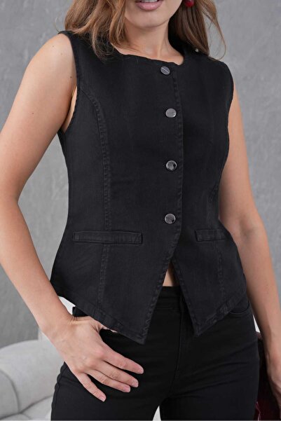 ALDAGİY BELDEN OTURTMALI DÜĞMELİ KADIN YELEK