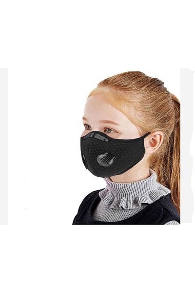 THK Children's Black Sports Mask, FFP2 with Carbon Filter, 2 Valves