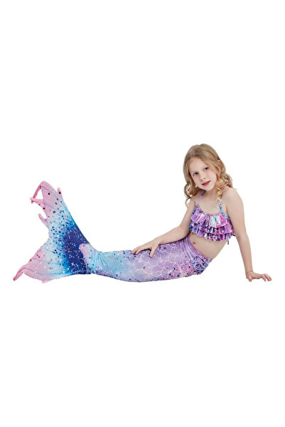 THK Sirenă Ariel, 4 piese, albastru pastel, include coadă, aripioare, top și ...