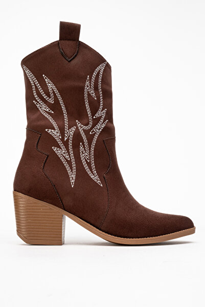by selvi Lukka Shoes Carla Kadın Acı Kahve Süet Nakışlı Dallas Western Kovboy Bot
