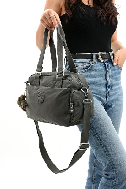 Çanta Trend Geantă de umăr și crossbody unisex din țesătură crinkle gri închis