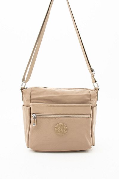 Çanta Trend Women's Multi-Eye Water Resistant Crinkle Fabric Sand Colored Adjustable Cross Strap Shoulder Bag