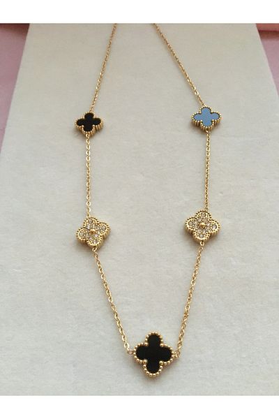 GUNESTAKI Gold Black Stone Steel Necklace