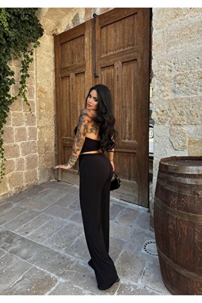PEMAA Degaje Collar Halter-Neck Back Low-Cut Top Elastic Waist Pocket Wide-Leg Pants Suit