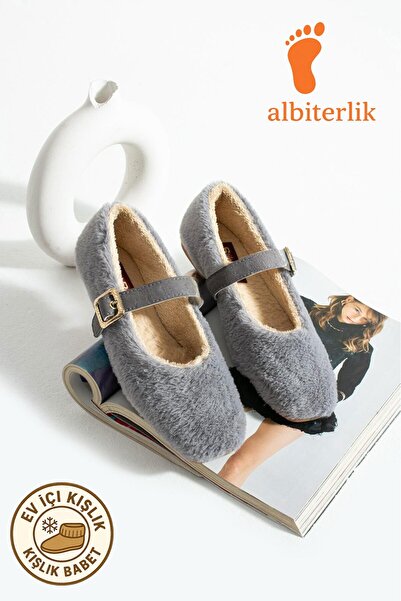AlbiShoes Dowry Bundle Fluffy Women's Indoor Ballerinas Winter Belted Plush Wool Indoor Outdoor Ballerinas