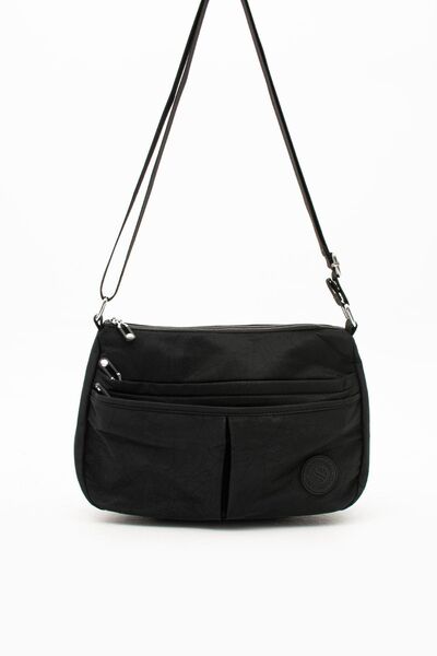 H&D COLLECTİON Women's Water Resistant Parachute Fabric 5-Eye Black Color Cross Strap Hand and Shoulder Bag