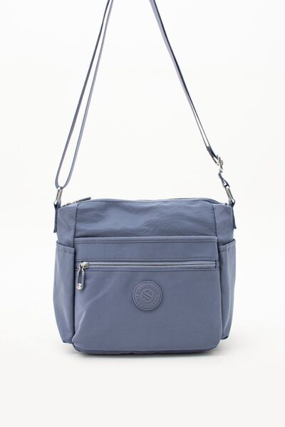 Çanta Trend Women's Multi-Eye Waterproof Crinkle Fabric Blue Color Adjustable Cross Strap Shoulder Bag