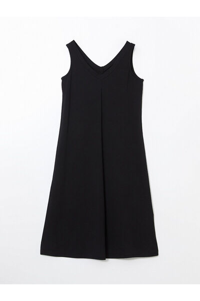 LC Waikiki LCWAIKIKI Classic Siyah Düz Pileli Kadın Elbise S5LP86Z8