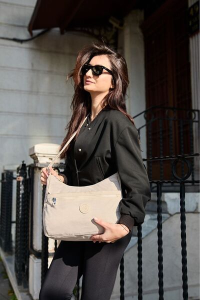 Çanta Trend Women's Water Resistant Fabric 5 Compartment Cross Strap Cream Tr...