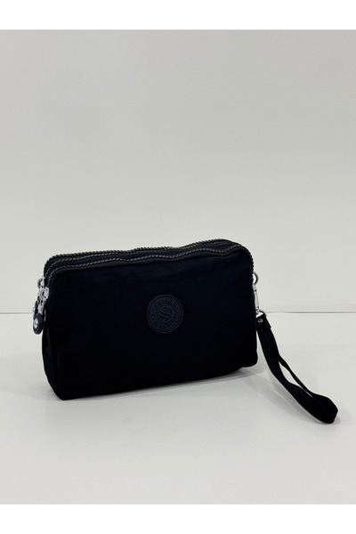 Çanta Trend Crinkle Fabric Hand and Cross Strap Card Holder, Pen Holder/Wallet Type Makeup Bag with Coin Compartment