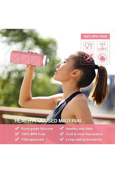 OEM Silicone water bottle, reusable, portable, foldable, BPA free, Pink 610 ml