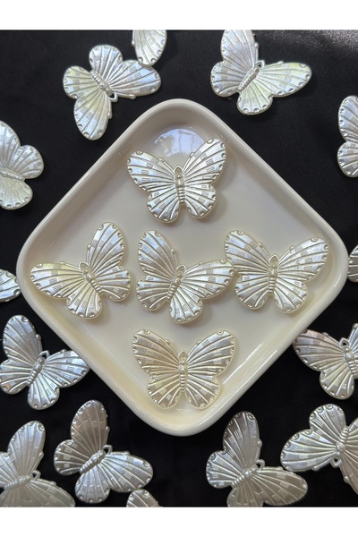 Bijumix Aksesuar 8 Adet Büyük Sedefli Beyaz Kelebek 40mmX16mm Plastik Akrilik...
