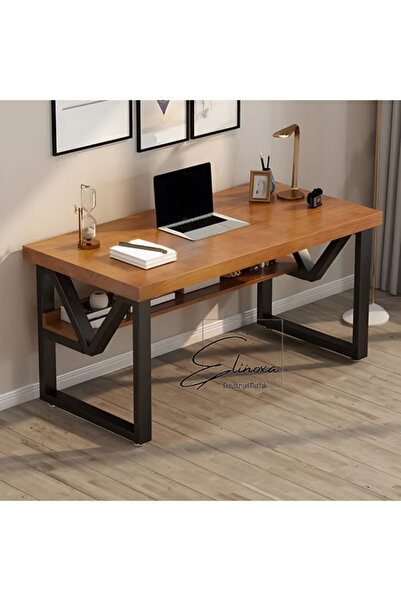 Elinoxa 720-0251 Endüstriyel Masif Ahşap Ofis Masası, Antika Görünümlü, Metal...
