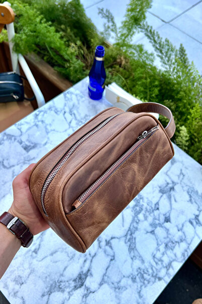 CüzCan Marble Antique Tan Genuine Leather Men's Handbag (Daily-Travel-Sports-Shaving Care)