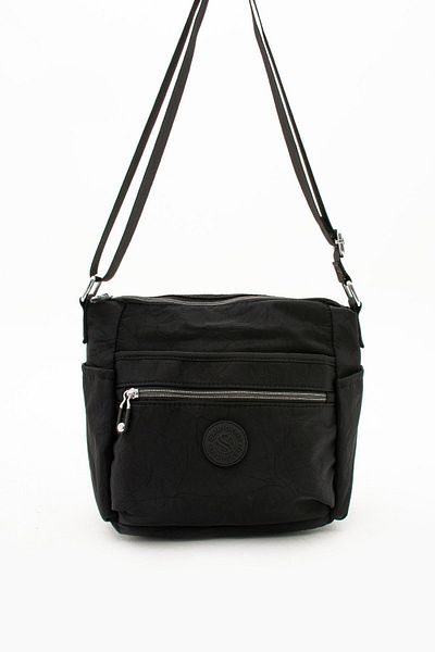 Çanta Trend Women's Multi-Eye Water Resistant Crinkle Fabric Black Color Adjustable Cross Strap Shoulder Bag