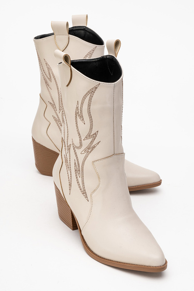 by selvi Lukka Shoes Γυναικείες μπότες Carla με μπεζ δέρμα με κέντημα Dallas Western Cowboy