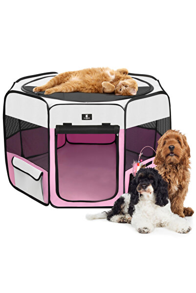 OEM Pat pliabil portabil pentru animale, X-ZONE, ROZ/ALB, diametru 75 cm, înălțime 40 cm