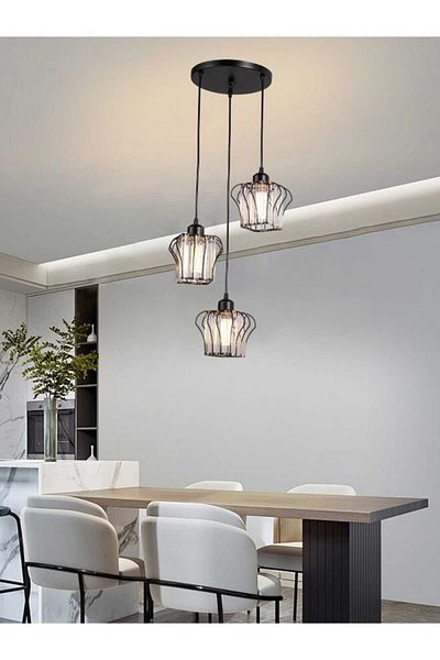 best power Modern 3-Light Chandelier 2242-3 | Black Metal Frame | 80Cm Cord- E27 Bulb Base (Bulbs not included)
