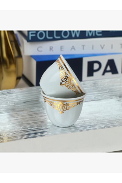 rexa Modern Design Coffee Cup Set - White and Gold - 12 Pieces