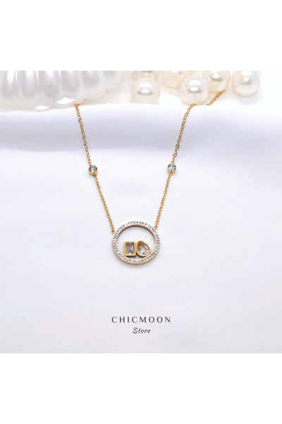 CHICMOON STORE Steel Gold Color Stone Ring Necklace