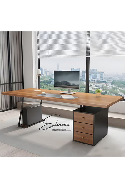 Elinoxa 720-0261 Modern Metal Ayaklı 3 Çekmeceli Geniş Bilgisayar Çalışma Mas...
