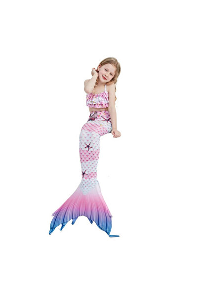 THK Set de costum de baie Ariel Sirenă, format din 4 piese, roz/alb, include ...