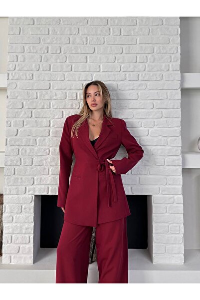 Bella Breeze بدلة نسائية مكونة من قطعتين مع حزام جانبي وسترة بليزر وبنطلون با...