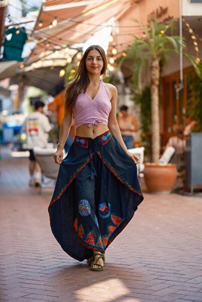 Miss Boheme Black Color Ethnic Cap Embroidered Pants