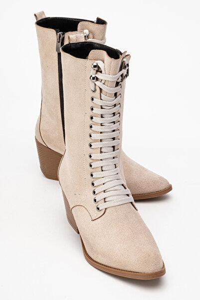 by selvi Lukka Shoes Γυναικείες μπότες Maria σε μπεζ σουέντ με κορδόνια Western Dallas