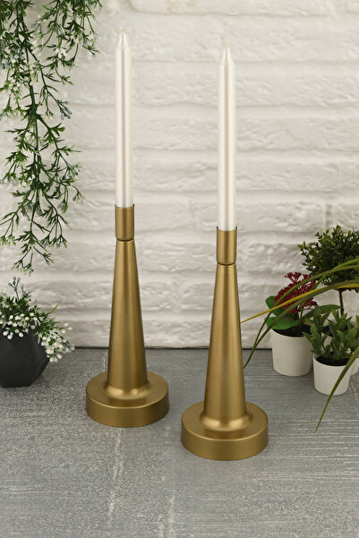 AKSESUAR EVRENİ Moli Eskitme Mumluk Dekoratif Şamdan Düz Taban Paslanmaz Kaplama Modern 10x25 Mum Tutacağı