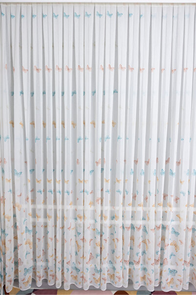 Payidar Mor Kelebekli 1/25 Normal Pileli Ütü İstemez Yeni Sezon Çocuk Oda Tül Perdesi