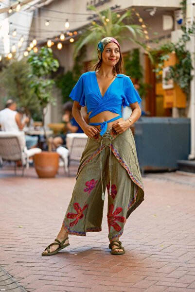 Miss Boheme Green Color Ethnic Cap Embroidered Pants