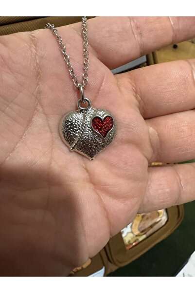 Yuchicly Mini Red Heart Inside Metal Heart Women's Men's Necklace – Interlock...