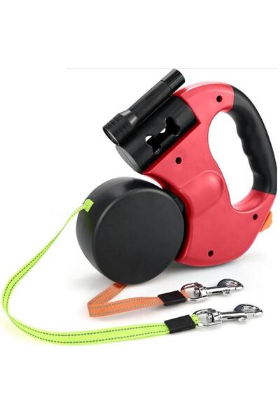 SüslüPati طوق مشي مزدوج للكلاب متعدد الوظائف باللون الأحمر