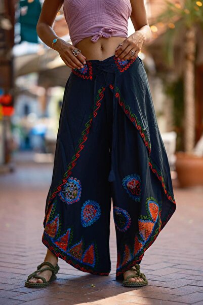 Miss Boheme Black Color Ethnic Cap Embroidered Pants