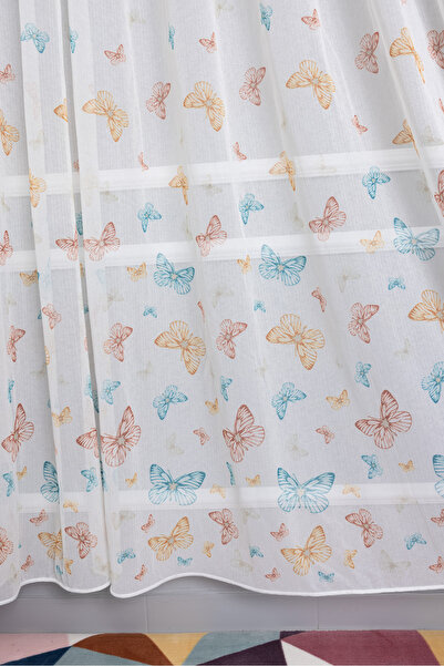 Payidar Mor Kelebekli 1/25 Normal Pileli Ütü İstemez Yeni Sezon Çocuk Oda Tül Perdesi