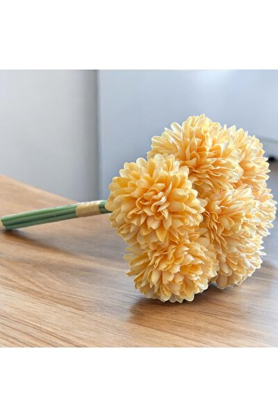 Lilac Home Yapay Çiçek Top Krizantem 7’li Kartopu Demeti 30 cm Şeker Turuncu
