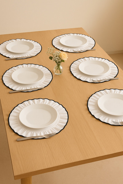 Mirilliahome 7 Parça Biyeli Çeyiz Seti - Fırfırlı Keten Supla ve Fırfırlı Keten Runner