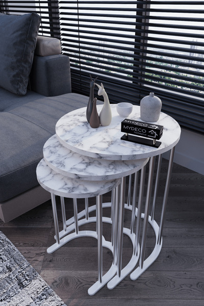 home plus mobilya Model de marmură albă cu picior de argint de 3'