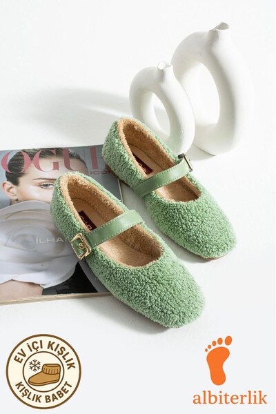 AlbiShoes Women's Winter Belted Buckle Plush Woolen Furry Dowry Bundle Fluffy Home Indoor Outdoor Ballerinas