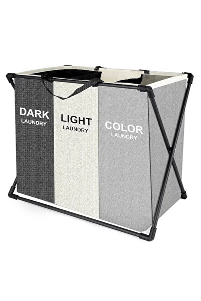 ABYZ Καλάθι για βρώμικα ρούχα με 3 διαμερίσματα, πτυσσόμενο από ύφασμα και μεταλλικό σκελετό 62X34X56