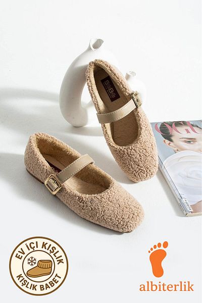 AlbiShoes Women's Winter Belted Buckle Plush Woolen Furry Dowry Bundle Fluffy Home Indoor Outdoor Ballerinas