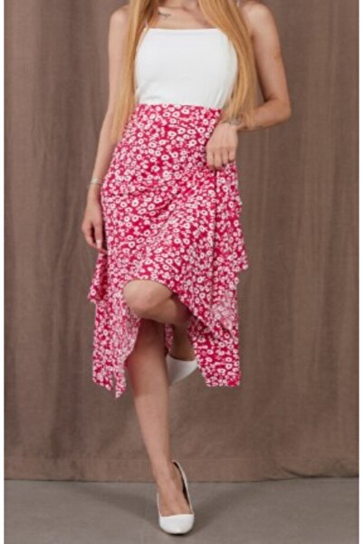 MİNTOLA STORE Women's Asymmetrical Cut Floral Patterned Skirt