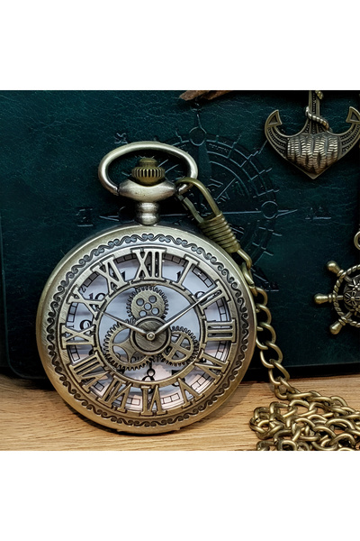 Gritille Antique Design Pocket Watch with Roman Numerals – with Chain